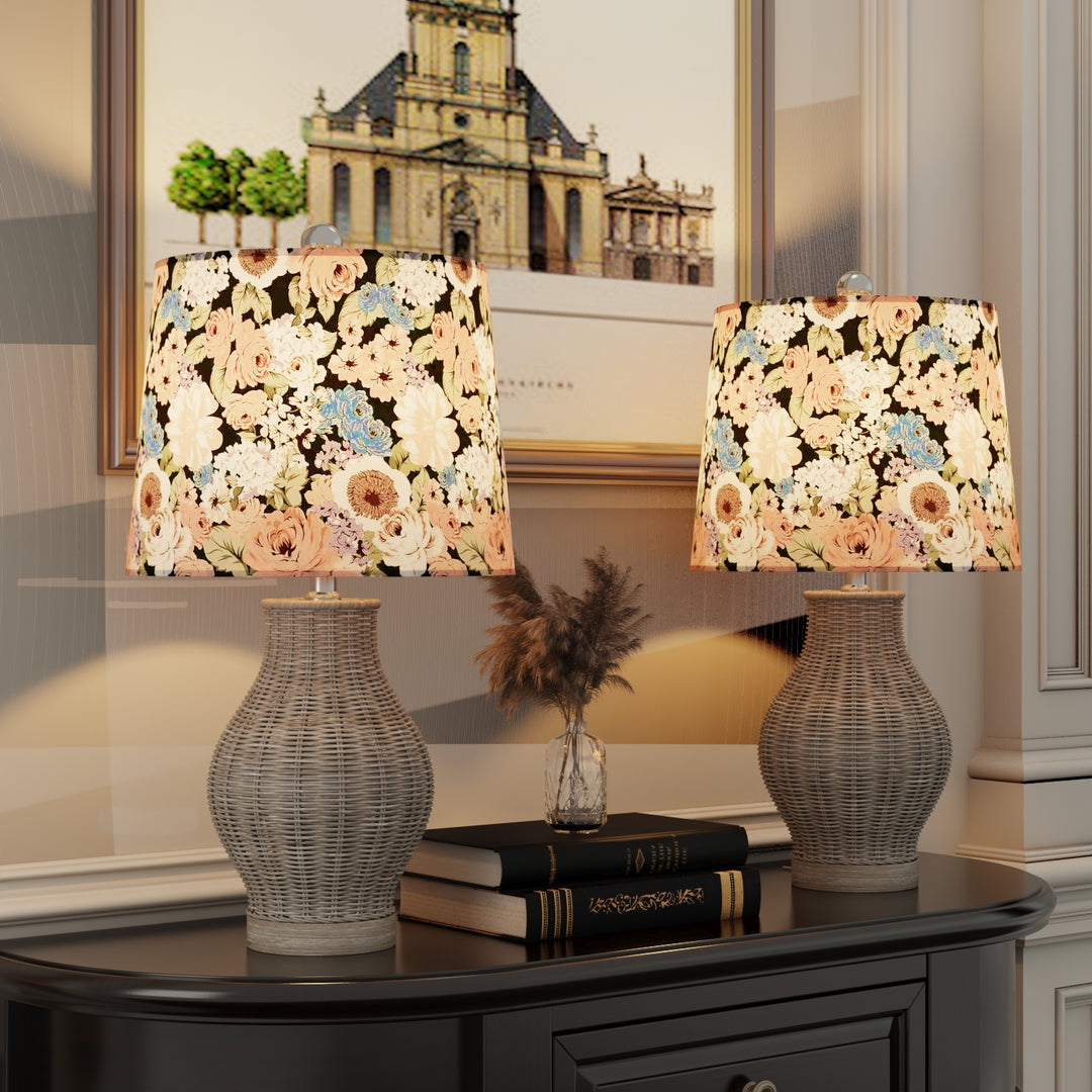 Maxax Bedside Lamp: Handcrafted Rattan Body and Floral Shade