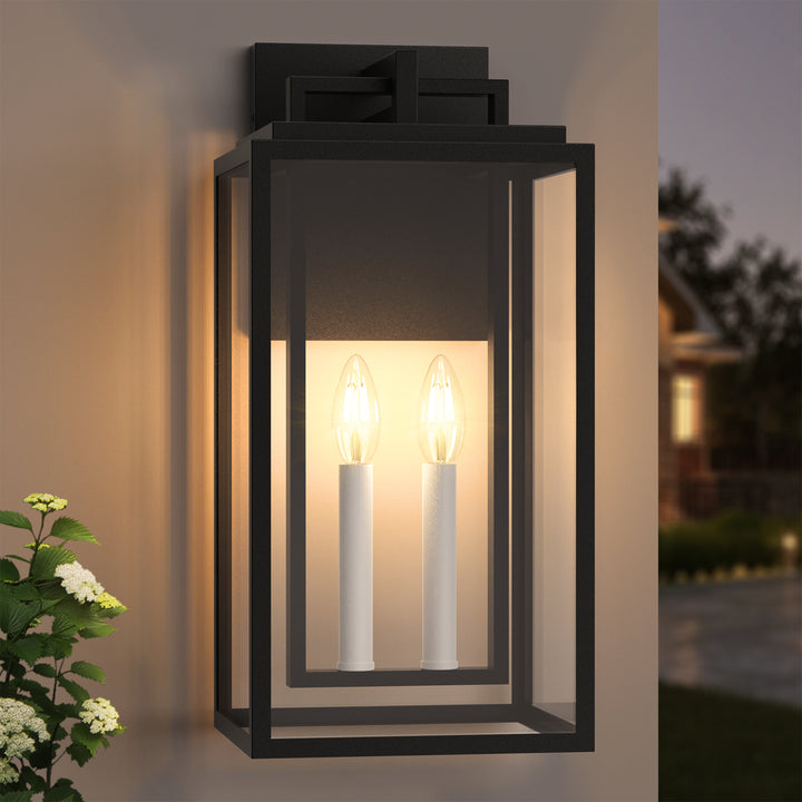 Large Outdoor Wall Lights, 18IN Modern Exterior Lighting Fixtures with White E12 Base, Wall Mount Lantern Waterproof Outside Sconce for House Porch Patio Yard Front Door #7067-2BK