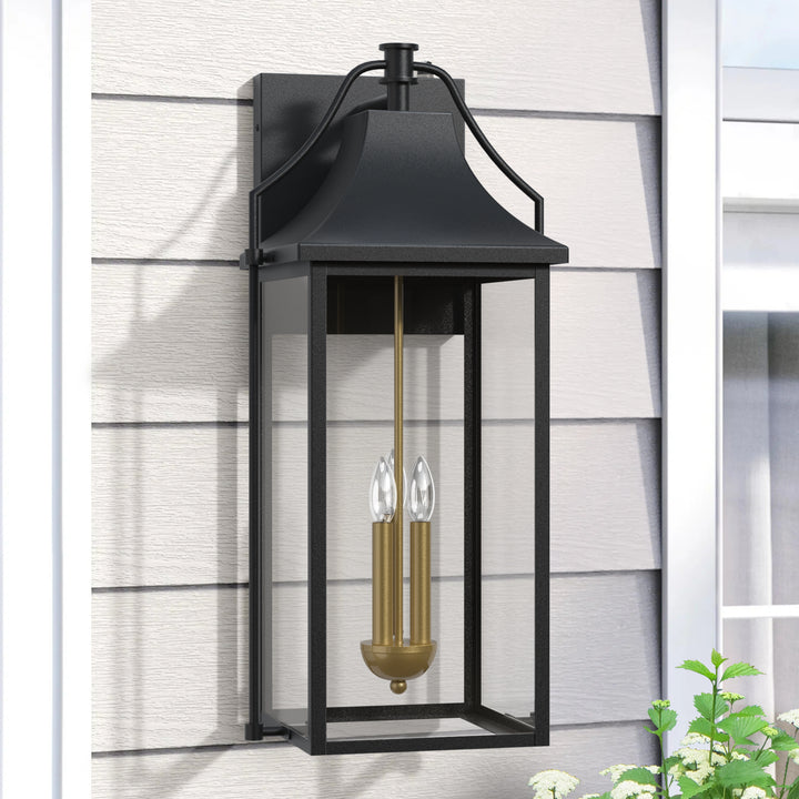 Lawyettle 25" Dusk to Dawn Outdoor Wall Light, Large Waterproof Exterior Lantern with Glass, Modern Black Wall Sconce for Porch, Patio, Front Door #7009
