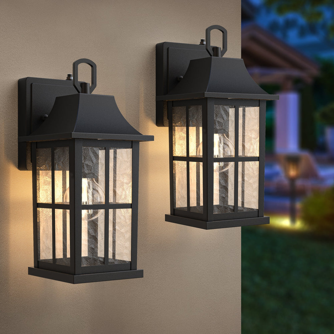 1-Light 12.5'' Lron And Hammered Glass Outdoor Wall Lantern With Dusk To Dawn #7052