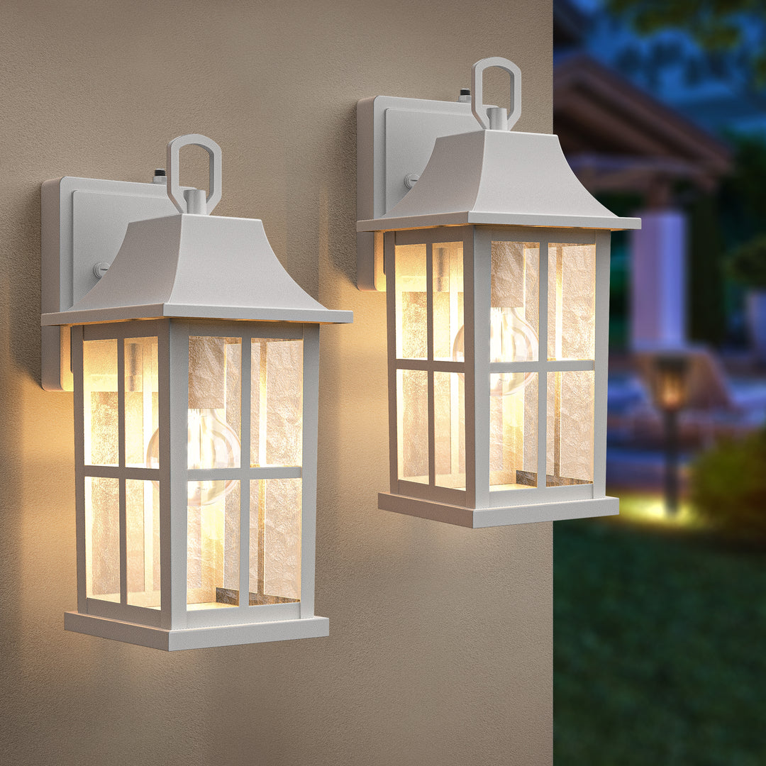1-Light 12.5'' Lron And Hammered Glass Outdoor Wall Lantern With Dusk To Dawn #7052