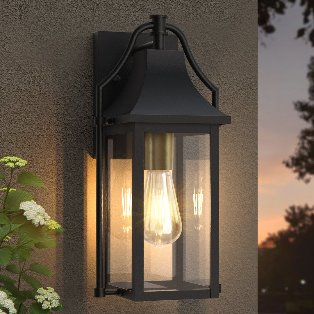 Lawyettle 25" Dusk to Dawn Outdoor Wall Light, Large Waterproof Exterior Lantern with Glass, Modern Black Wall Sconce for Porch, Patio, Front Door #7009