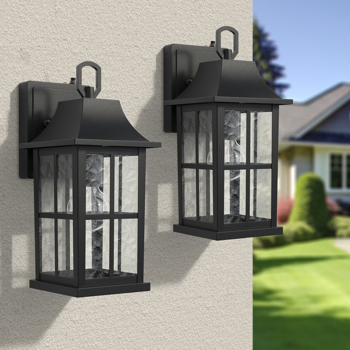 1-Light 12.5'' Lron And Hammered Glass Outdoor Wall Lantern With Dusk To Dawn #7052