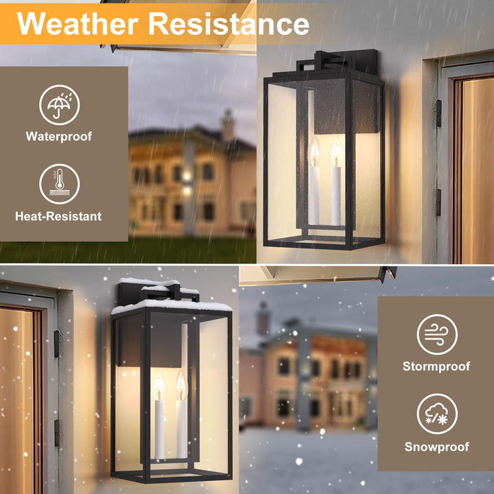 Large Outdoor Wall Lights, 18IN Modern Exterior Lighting Fixtures with White E12 Base, Wall Mount Lantern Waterproof Outside Sconce for House Porch Patio Yard Front Door #7067-2BK