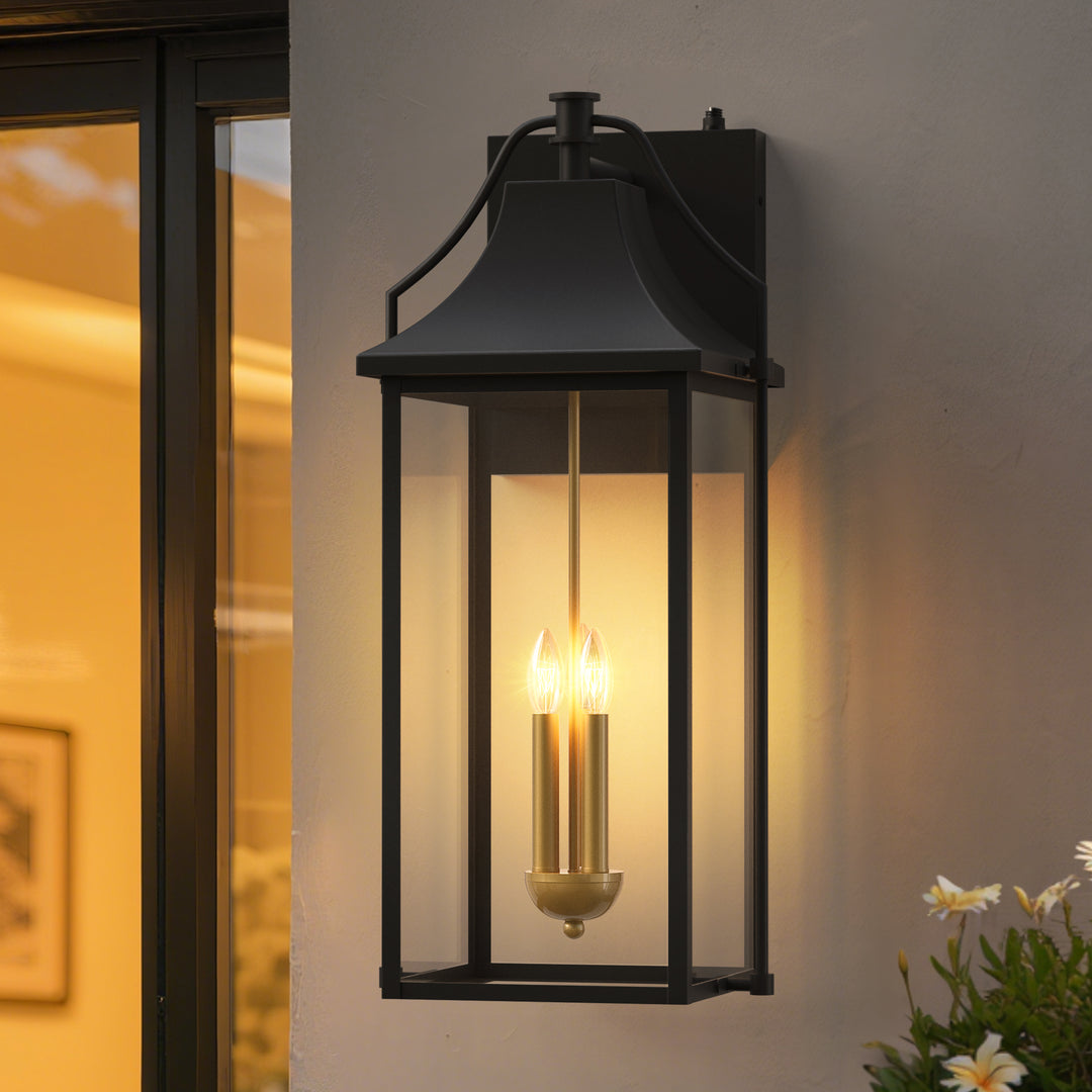 Lawyettle 25" Dusk to Dawn Outdoor Wall Light, Large Waterproof Exterior Lantern with Glass, Modern Black Wall Sconce for Porch, Patio, Front Door #7009