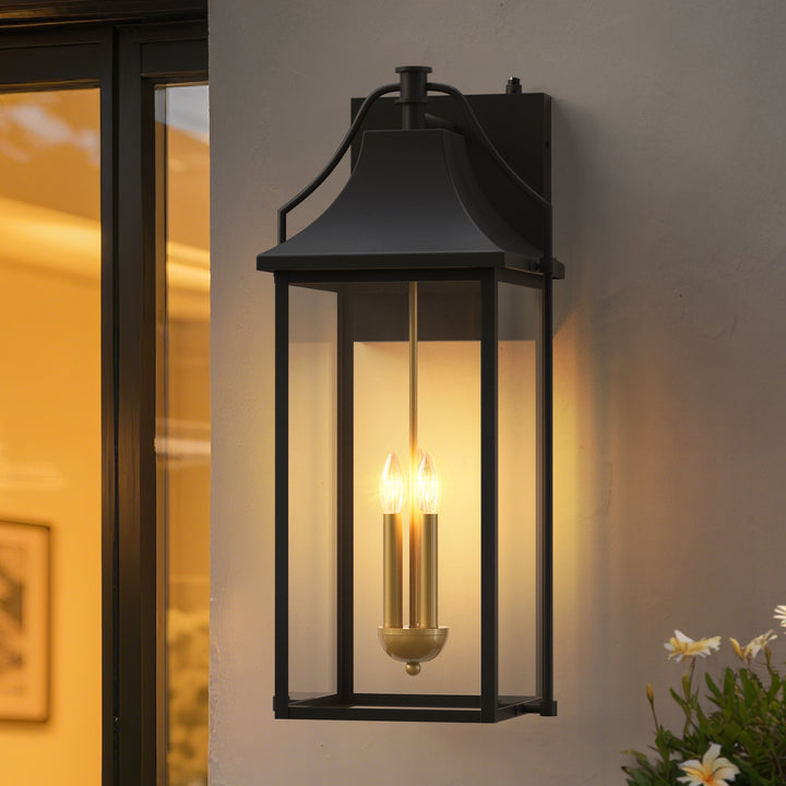 Lawyettle 25" Dusk to Dawn Outdoor Wall Light, Large Waterproof Exterior Lantern with Glass, Modern Black Wall Sconce for Porch, Patio, Front Door #7009
