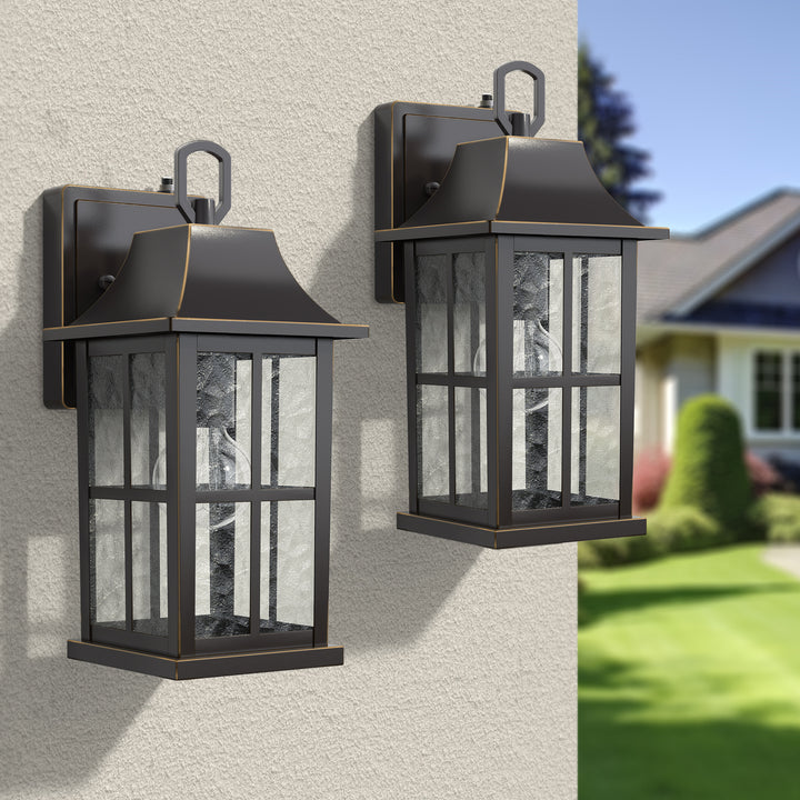 1-Light 12.5'' Lron And Hammered Glass Outdoor Wall Lantern With Dusk To Dawn #7052