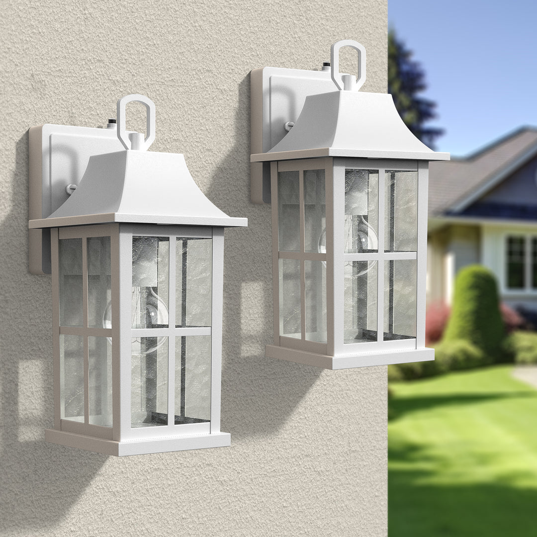 1-Light 12.5'' Lron And Hammered Glass Outdoor Wall Lantern With Dusk To Dawn #7052