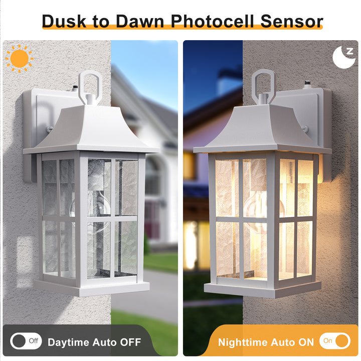 1-Light 12.5'' Lron And Hammered Glass Outdoor Wall Lantern With Dusk To Dawn #7052