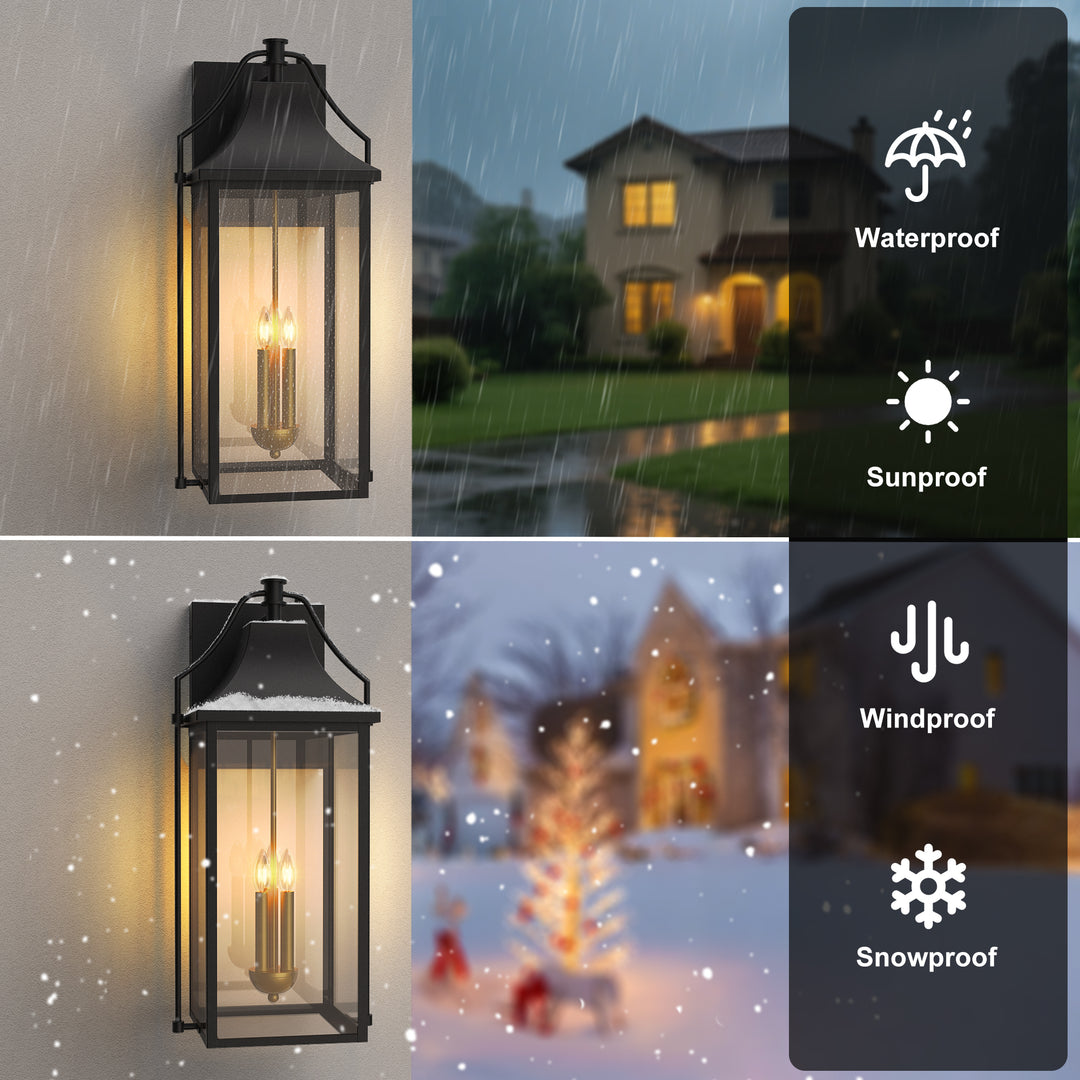 Lawyettle 25" Dusk to Dawn Outdoor Wall Light, Large Waterproof Exterior Lantern with Glass, Modern Black Wall Sconce for Porch, Patio, Front Door #7009