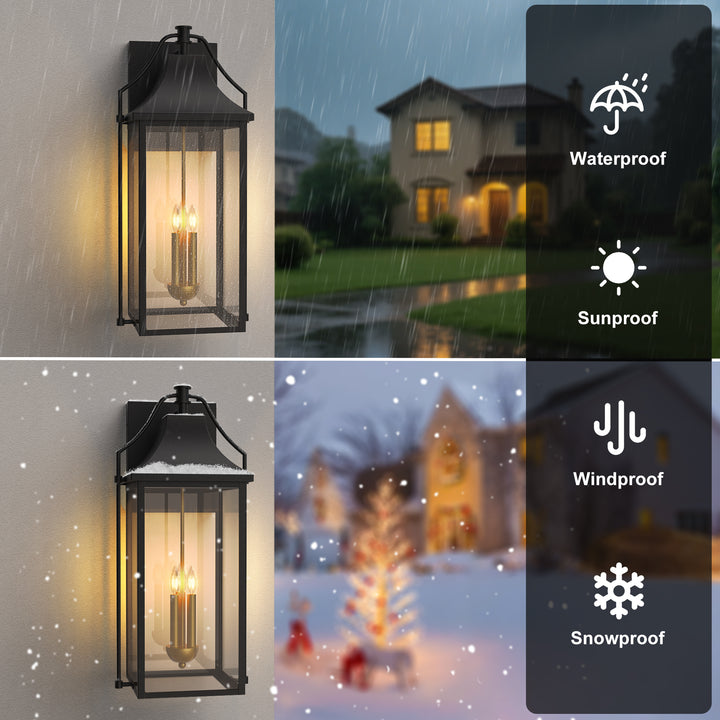 Lawyettle 25" Dusk to Dawn Outdoor Wall Light, Large Waterproof Exterior Lantern with Glass, Modern Black Wall Sconce for Porch, Patio, Front Door #7009