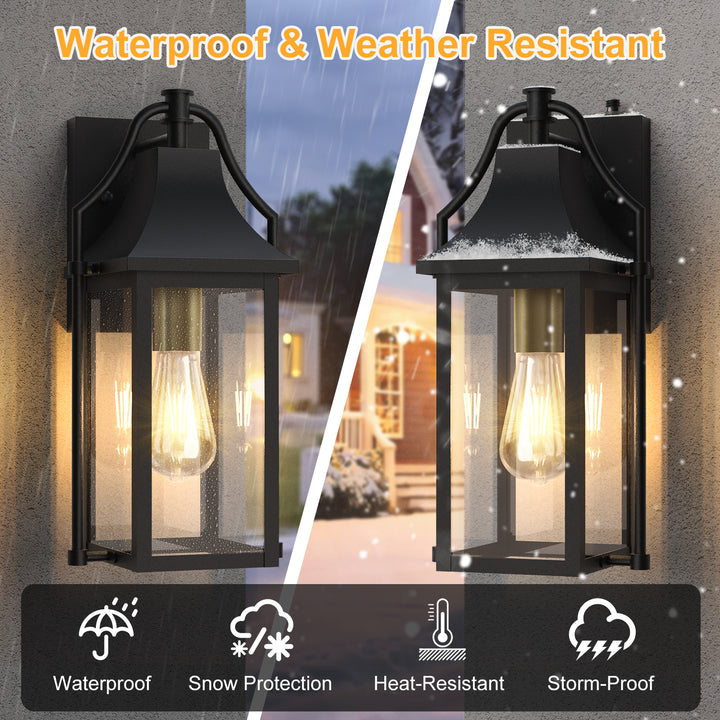 Lawyettle 25" Dusk to Dawn Outdoor Wall Light, Large Waterproof Exterior Lantern with Glass, Modern Black Wall Sconce for Porch, Patio, Front Door #7009