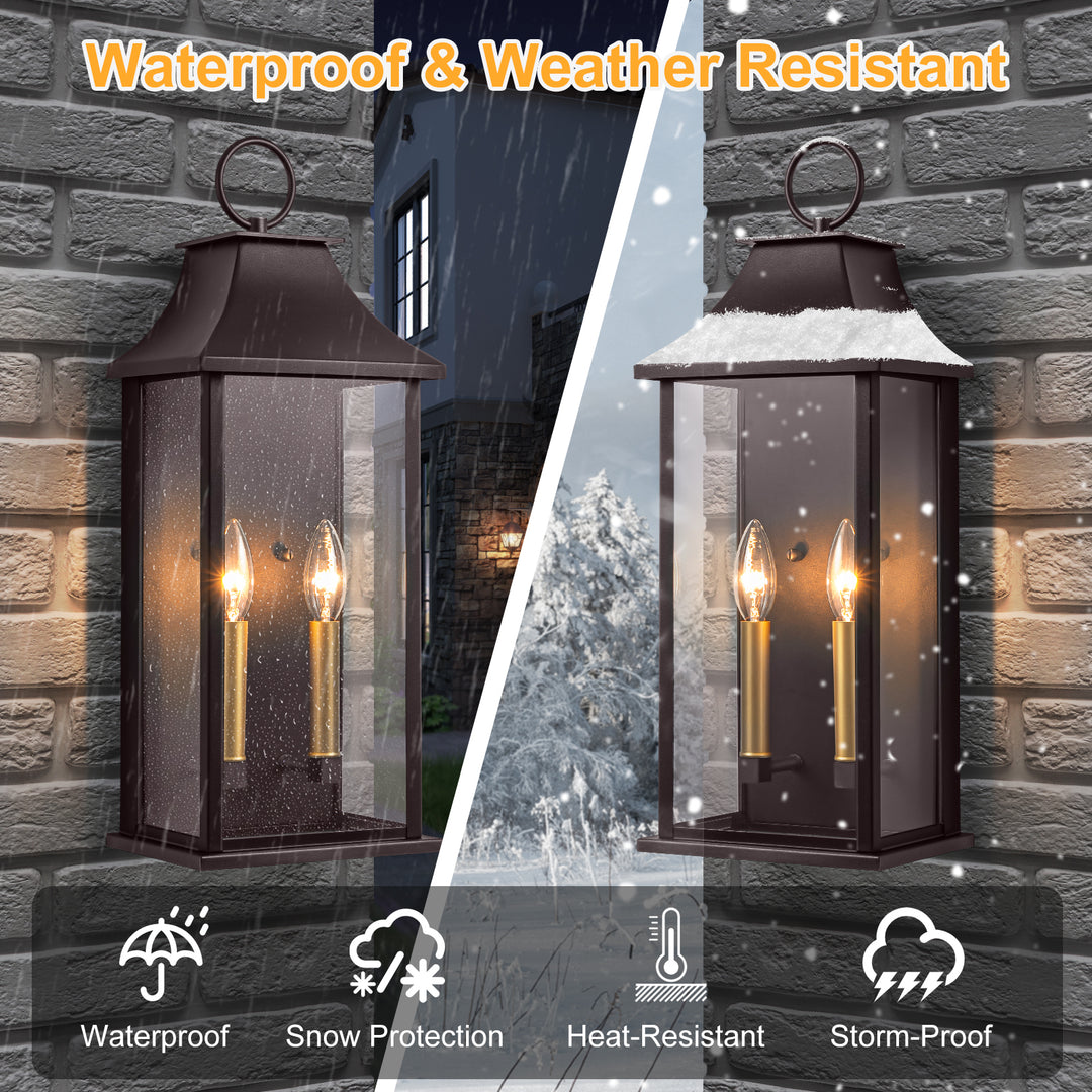 Lawyettle Bronze Smart Dusk to Dawn Outdoor Wall Light, 20.6" Large Outside Wall Sconce Light 2-Light, Modern Exterior Wall Lantern with Glass, Waterproof Outdoor Porch Light for House, Porch #MX7008