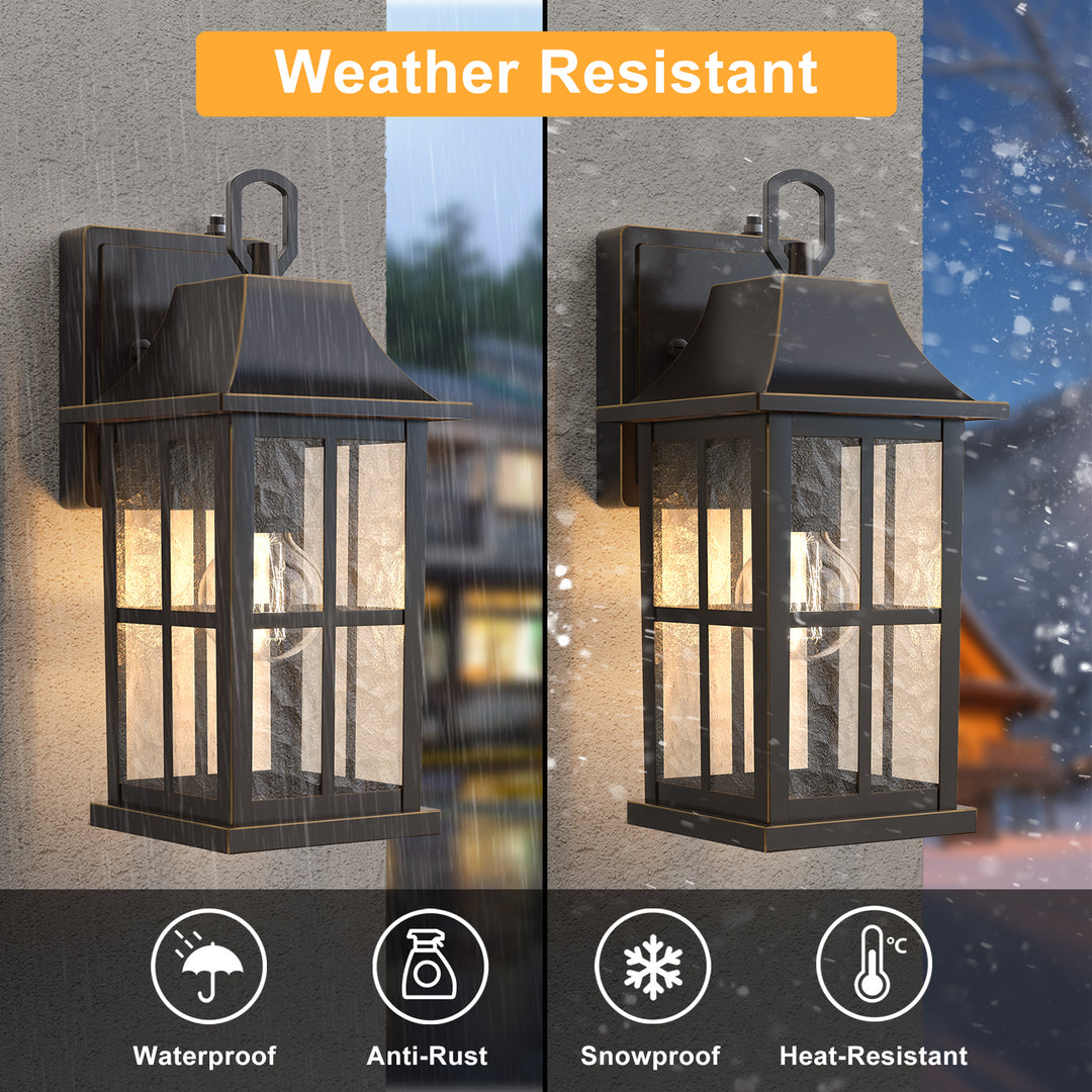 1-Light 12.5'' Lron And Hammered Glass Outdoor Wall Lantern With Dusk To Dawn #7052