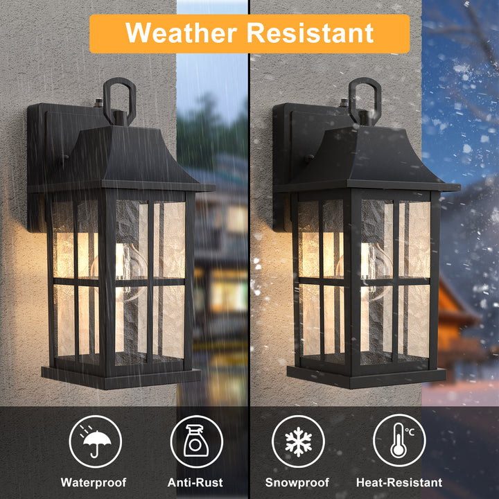 1-Light 12.5'' Lron And Hammered Glass Outdoor Wall Lantern With Dusk To Dawn #7052