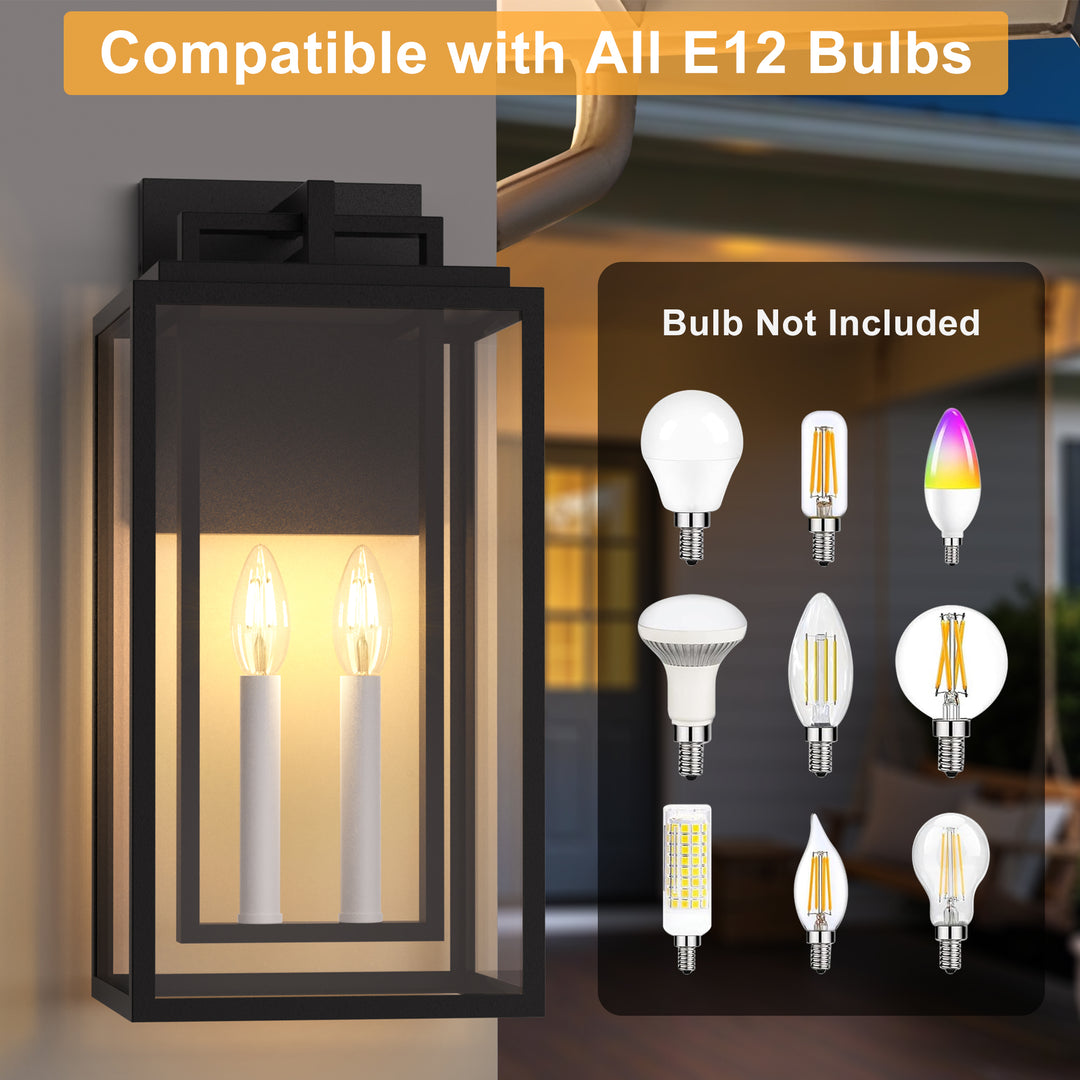 Large Outdoor Wall Lights, 18IN Modern Exterior Lighting Fixtures with White E12 Base, Wall Mount Lantern Waterproof Outside Sconce for House Porch Patio Yard Front Door #7067-2BK