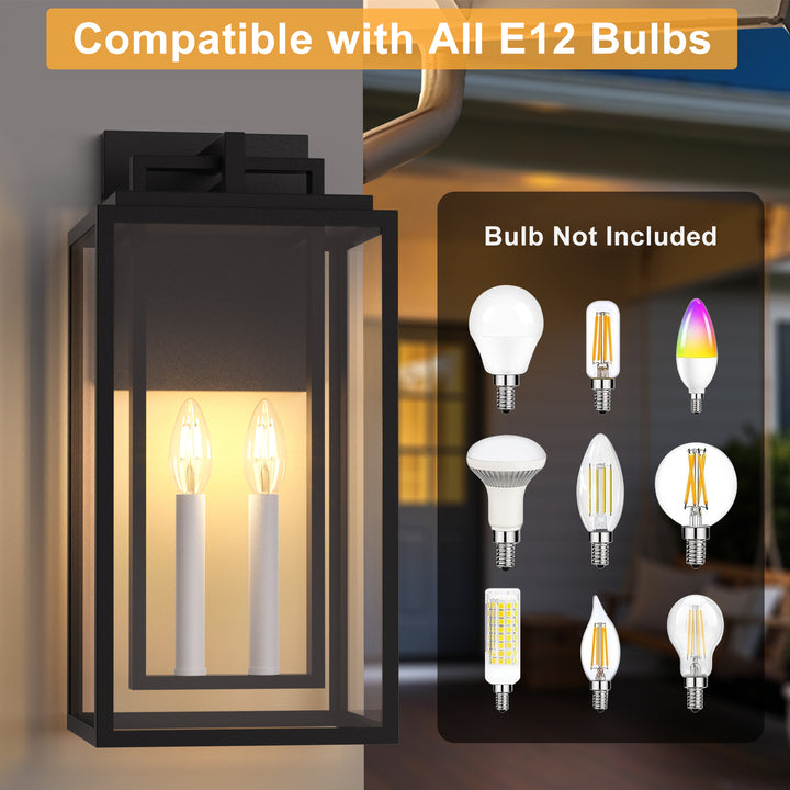 Large Outdoor Wall Lights, 18IN Modern Exterior Lighting Fixtures with White E12 Base, Wall Mount Lantern Waterproof Outside Sconce for House Porch Patio Yard Front Door #7067-2BK