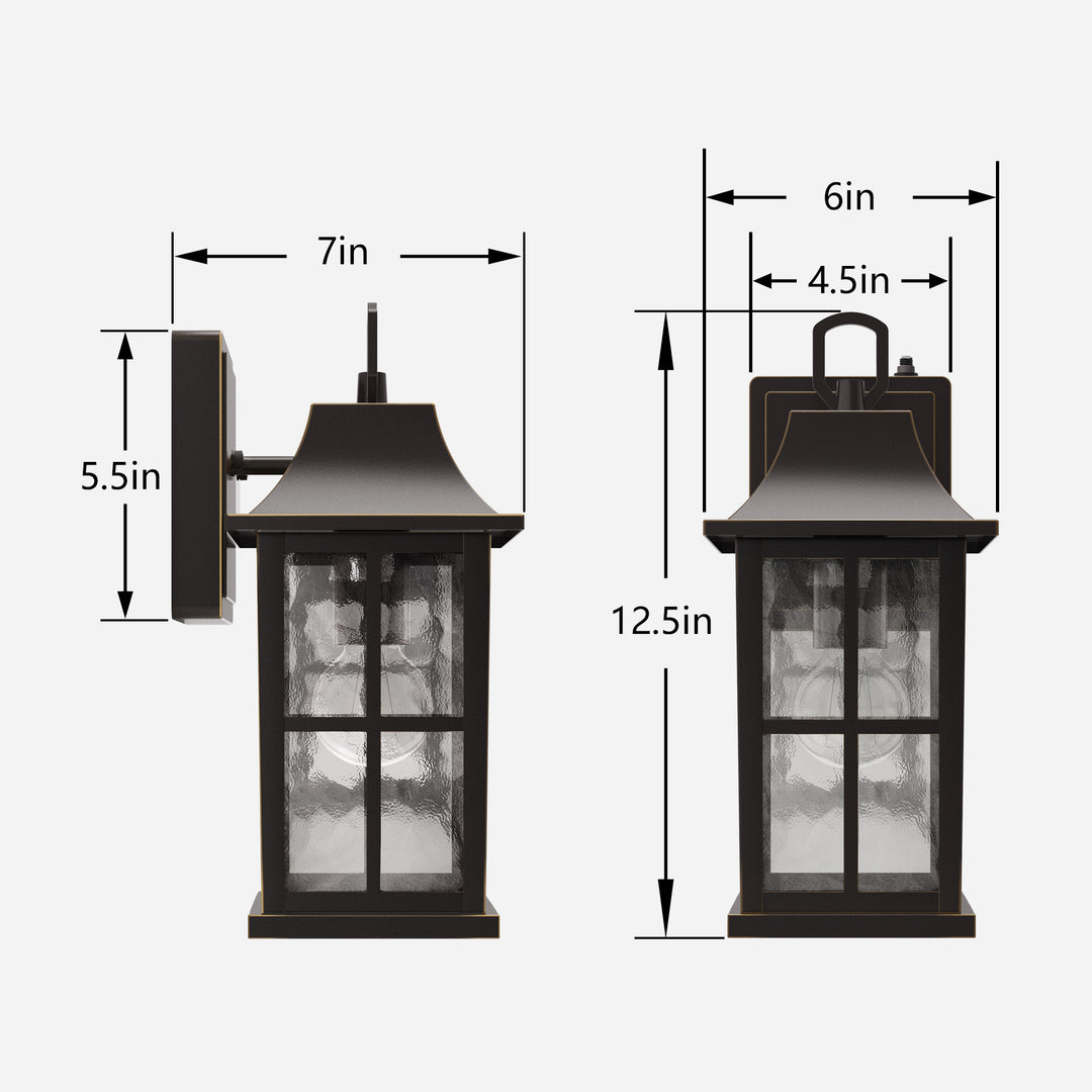 1-Light 12.5'' Lron And Hammered Glass Outdoor Wall Lantern With Dusk To Dawn #7052