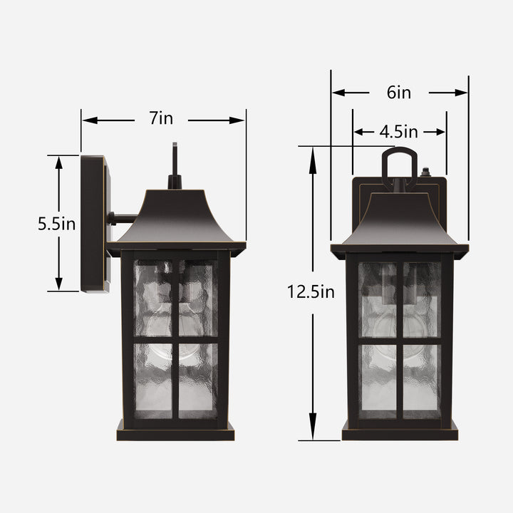 1-Light 12.5'' Lron And Hammered Glass Outdoor Wall Lantern With Dusk To Dawn #7052