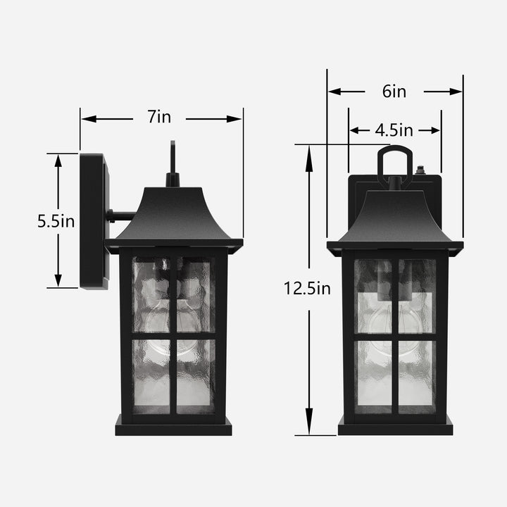 1-Light 12.5'' Lron And Hammered Glass Outdoor Wall Lantern With Dusk To Dawn #7052