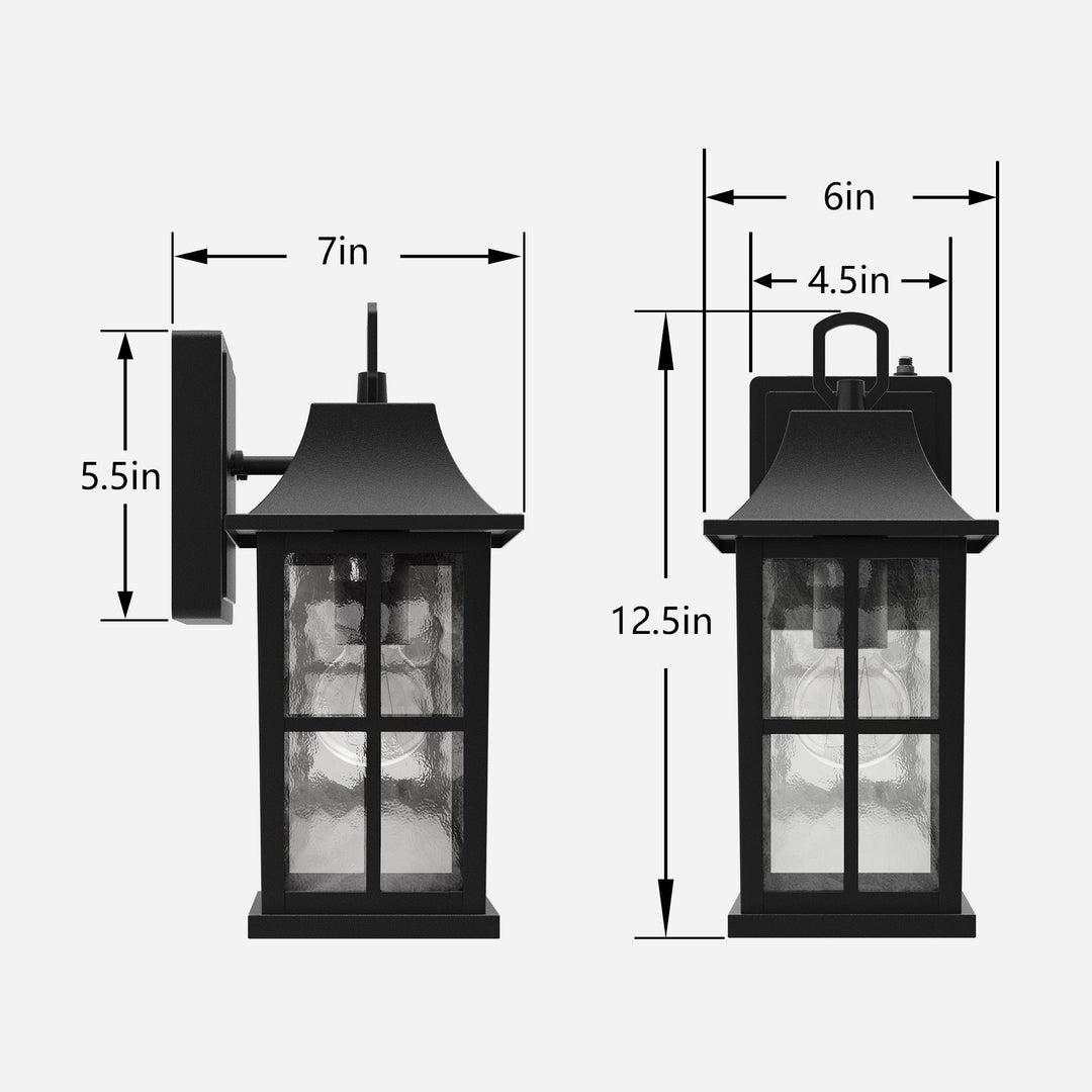 1-Light 12.5'' Lron And Hammered Glass Outdoor Wall Lantern With Dusk To Dawn #7052