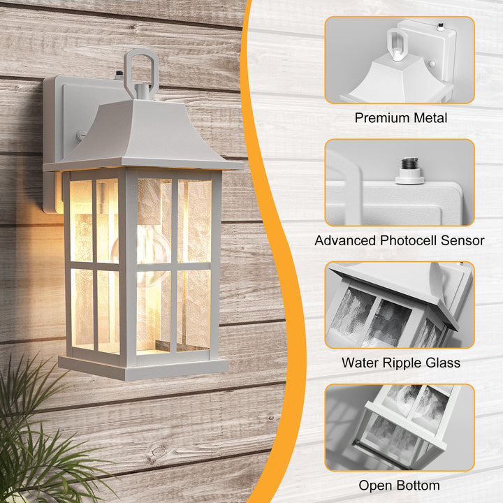 1-Light 12.5'' Lron And Hammered Glass Outdoor Wall Lantern With Dusk To Dawn #7052