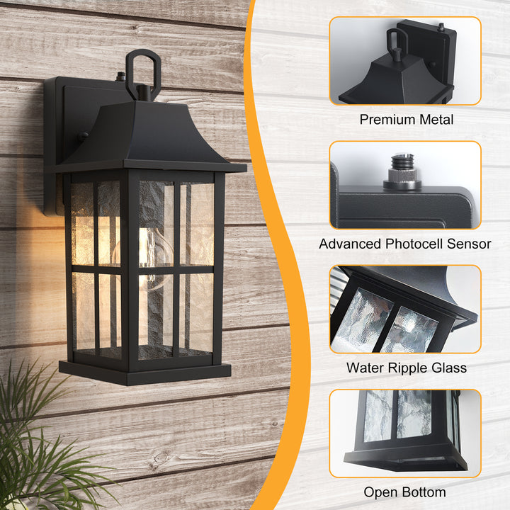 1-Light 12.5'' Lron And Hammered Glass Outdoor Wall Lantern With Dusk To Dawn #7052
