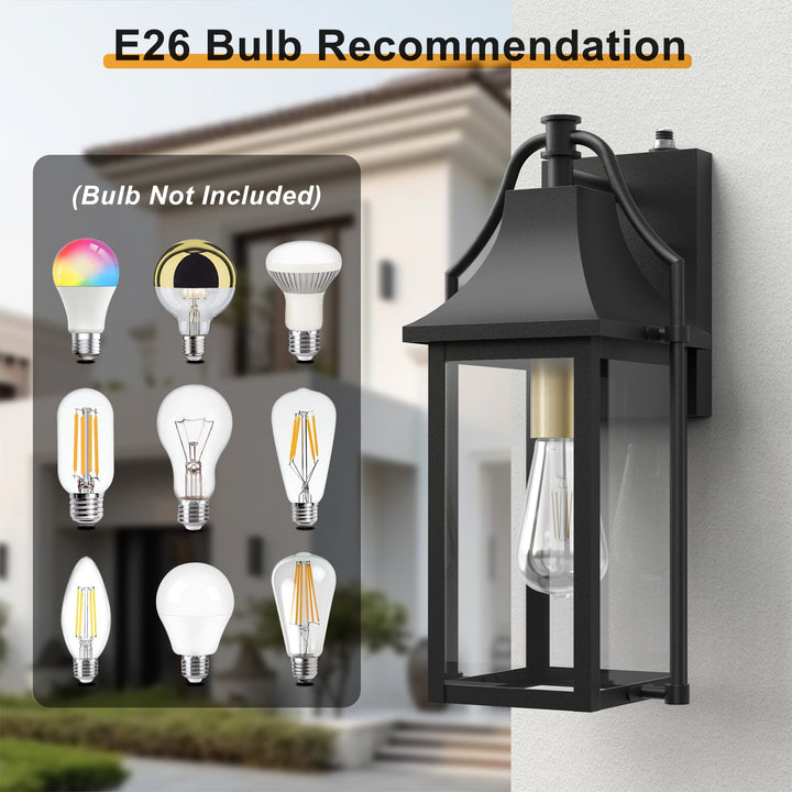 Lawyettle 25" Dusk to Dawn Outdoor Wall Light, Large Waterproof Exterior Lantern with Glass, Modern Black Wall Sconce for Porch, Patio, Front Door #7009