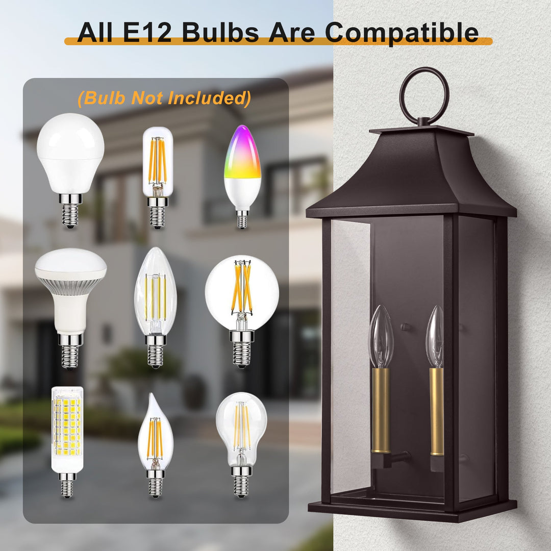 Lawyettle Bronze Smart Dusk to Dawn Outdoor Wall Light, 20.6" Large Outside Wall Sconce Light 2-Light, Modern Exterior Wall Lantern with Glass, Waterproof Outdoor Porch Light for House, Porch #MX7008