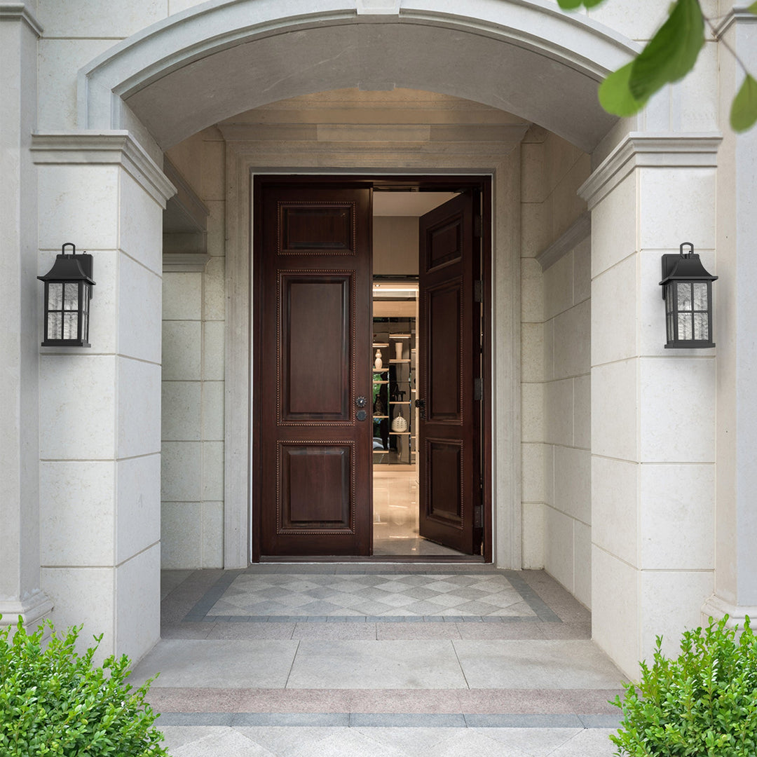 1-Light 12.5'' Lron And Hammered Glass Outdoor Wall Lantern With Dusk To Dawn #7052