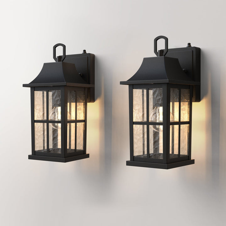 1-Light 12.5'' Lron And Hammered Glass Outdoor Wall Lantern With Dusk To Dawn #7052