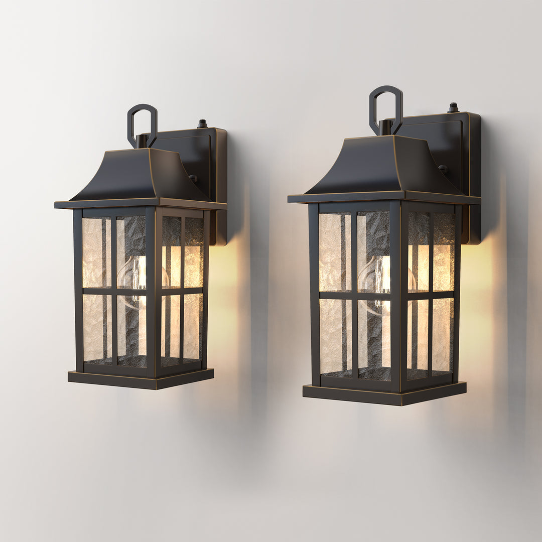 1-Light 12.5'' Lron And Hammered Glass Outdoor Wall Lantern With Dusk To Dawn #7052