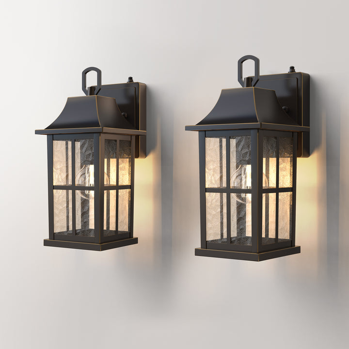 1-Light 12.5'' Lron And Hammered Glass Outdoor Wall Lantern With Dusk To Dawn #7052