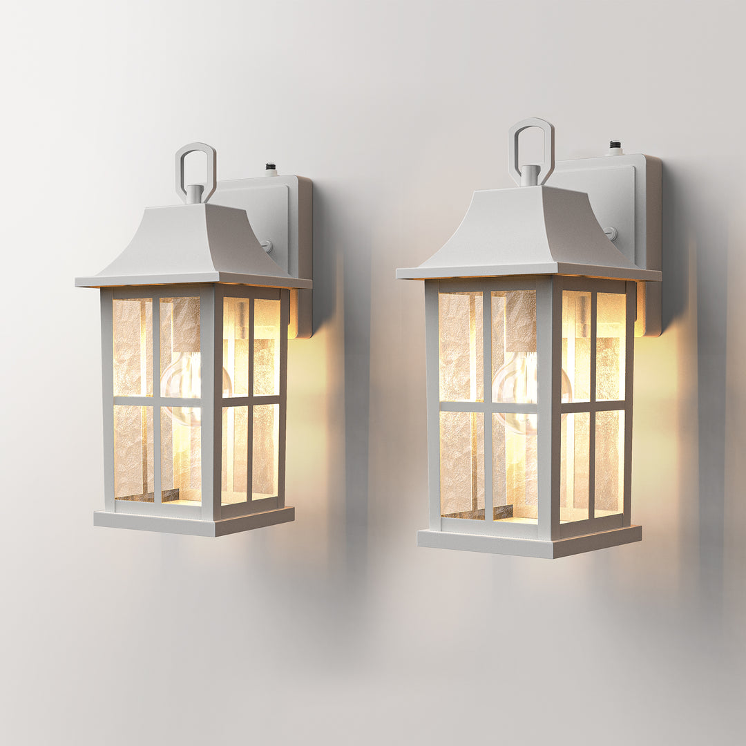 1-Light 12.5'' Lron And Hammered Glass Outdoor Wall Lantern With Dusk To Dawn #7052
