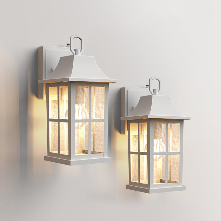 1-Light 12.5'' Lron And Hammered Glass Outdoor Wall Lantern With Dusk To Dawn #7052