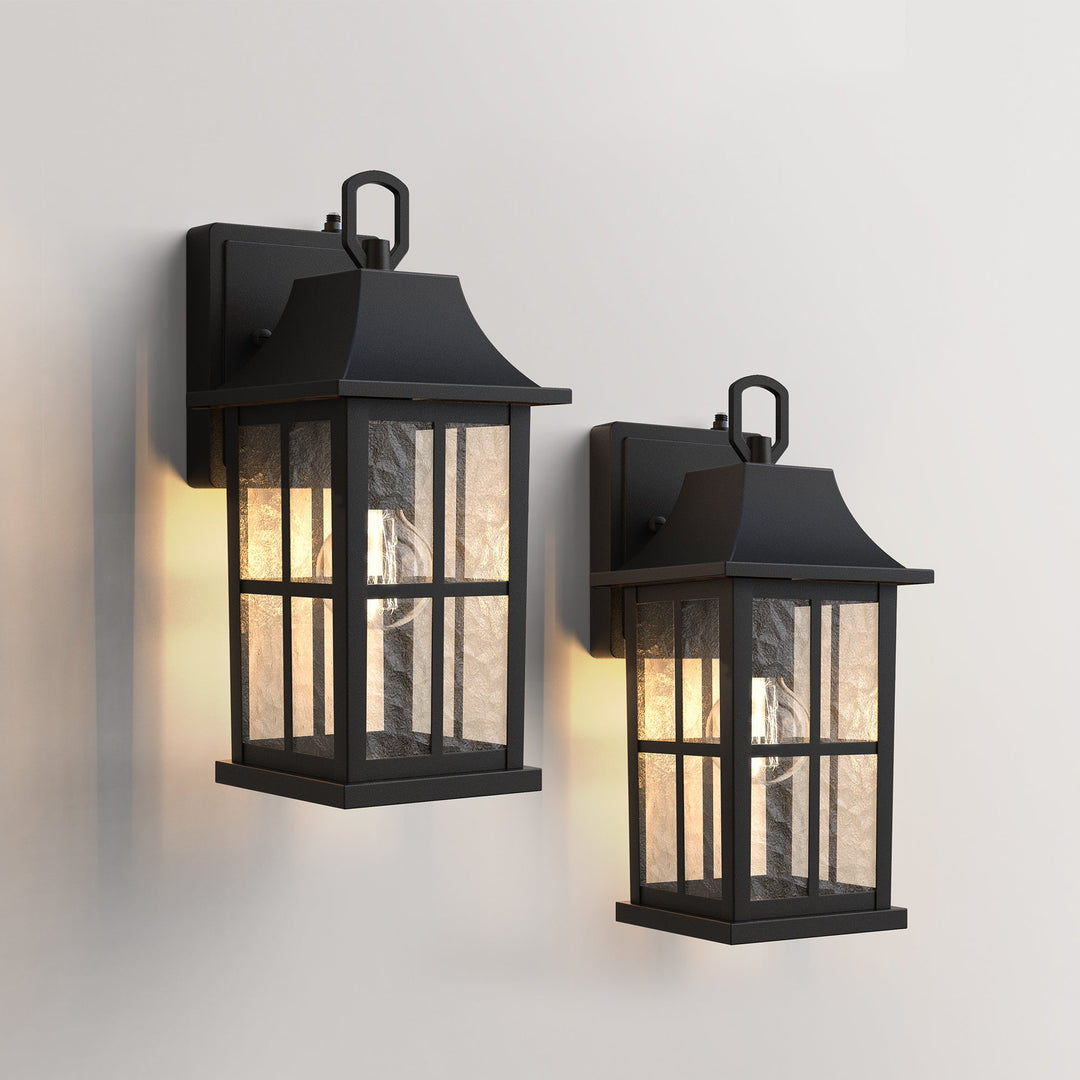 1-Light 12.5'' Lron And Hammered Glass Outdoor Wall Lantern With Dusk To Dawn #7052
