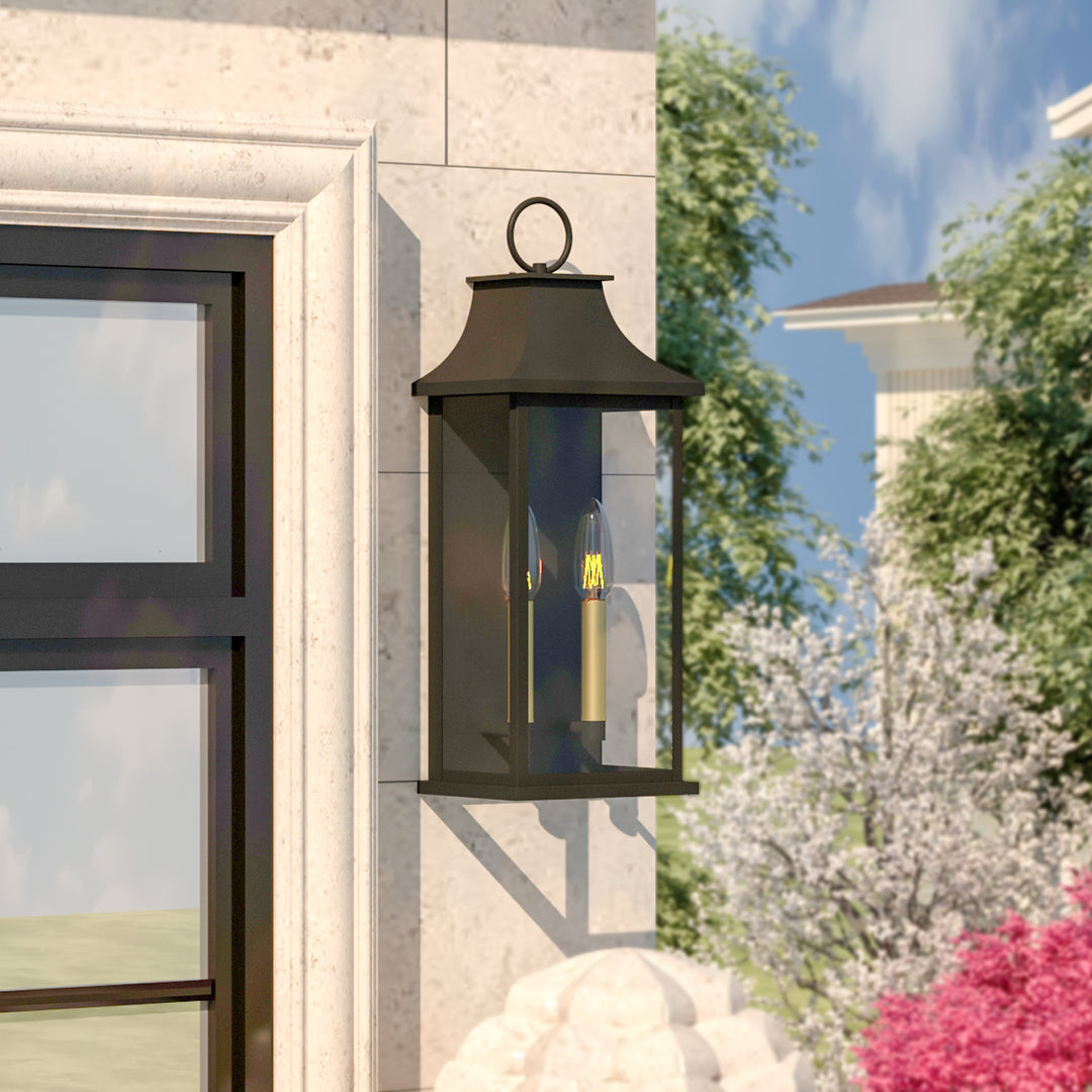 Lawyettle Bronze Smart Dusk to Dawn Outdoor Wall Light, 20.6" Large Outside Wall Sconce Light 2-Light, Modern Exterior Wall Lantern with Glass, Waterproof Outdoor Porch Light for House, Porch #MX7008