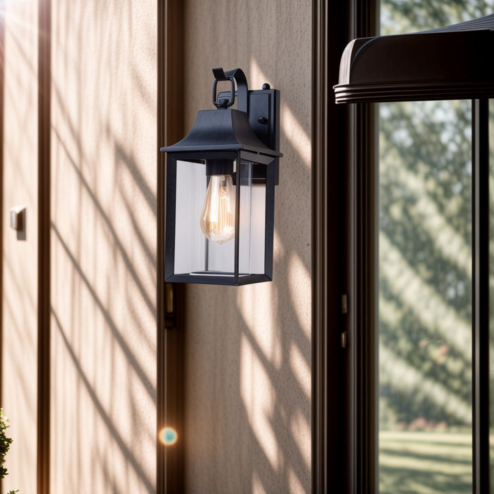 1 - Light Black Outdoor Wall Lantern with Clear Glass #7038