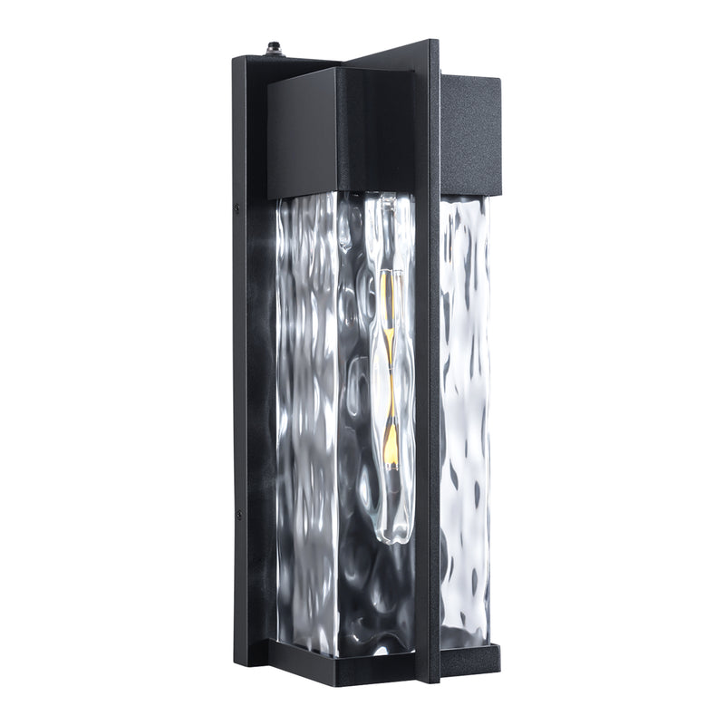Natura 1 - Light(Bulb Include) 𝟭𝟴-𝗜𝗡𝗖𝗛 Matte Black Iron and Water Ripple Glass Outdoor Wall Light with Dusk to Dawn #7062
