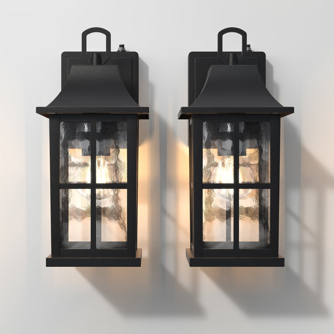1-Light 12.5'' Lron And Hammered Glass Outdoor Wall Lantern With Dusk To Dawn #7052