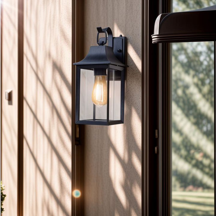 1 - Light Black Outdoor Wall Lantern with Clear Glass #7038