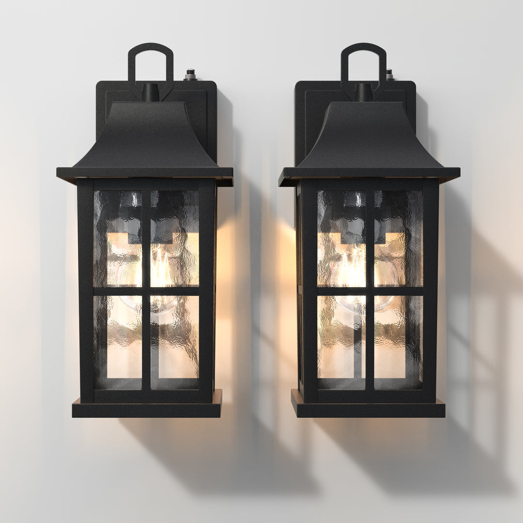 1-Light 12.5'' Lron And Hammered Glass Outdoor Wall Lantern With Dusk To Dawn #7052