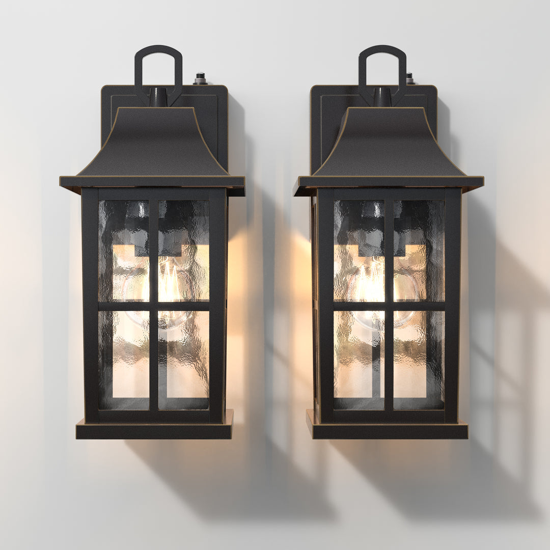 1-Light 12.5'' Lron And Hammered Glass Outdoor Wall Lantern With Dusk To Dawn #7052