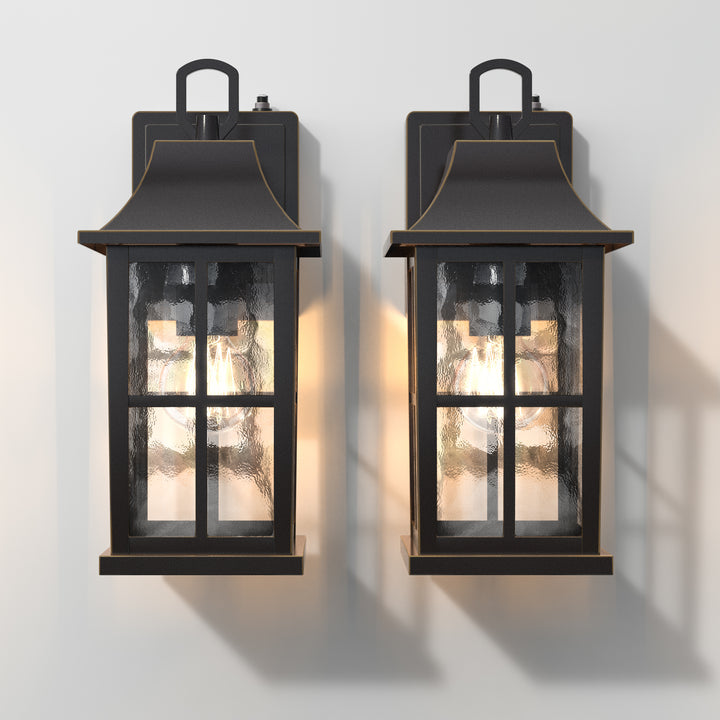 1-Light 12.5'' Lron And Hammered Glass Outdoor Wall Lantern With Dusk To Dawn #7052
