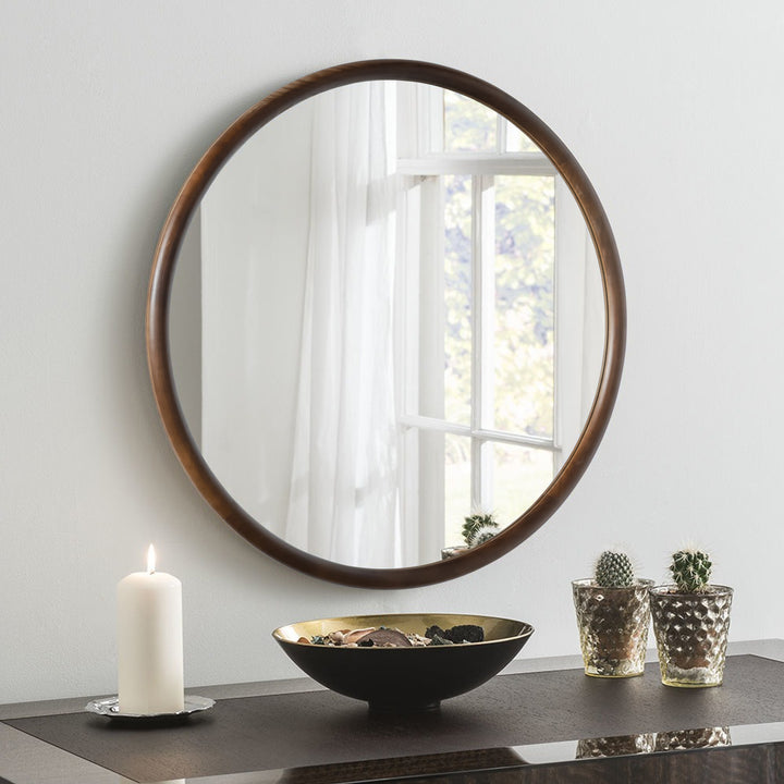 Clarity Walnut Round Mirror with Deep Frame #25021-WB
