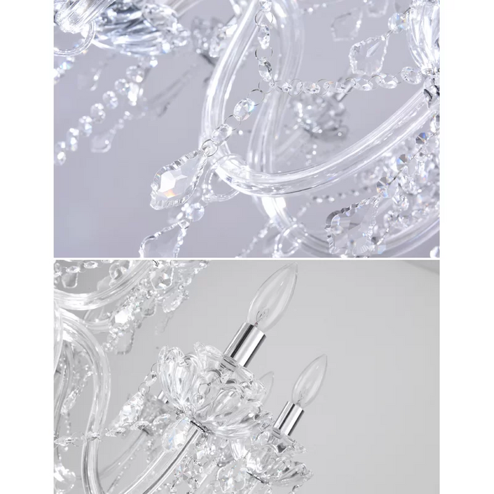 12-light Electroplated Chrome Crystal And Glass Classic/traditional Chandelier For Living Room/bedroom #MX17020-12-P