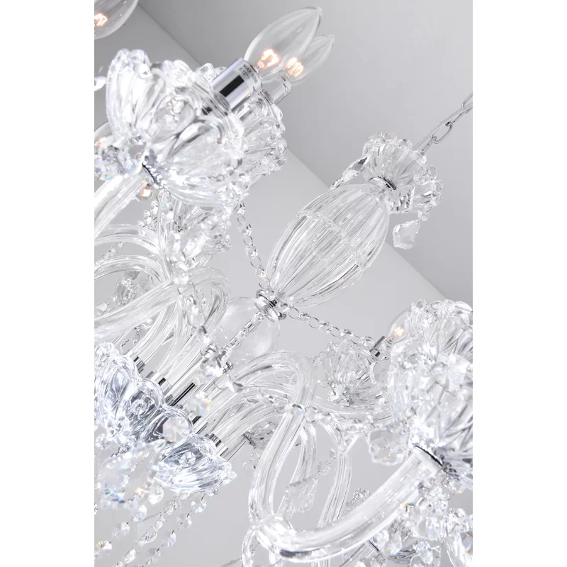 12-light Electroplated Chrome Crystal And Glass Classic/traditional Chandelier For Living Room/bedroom #MX17020-12-P