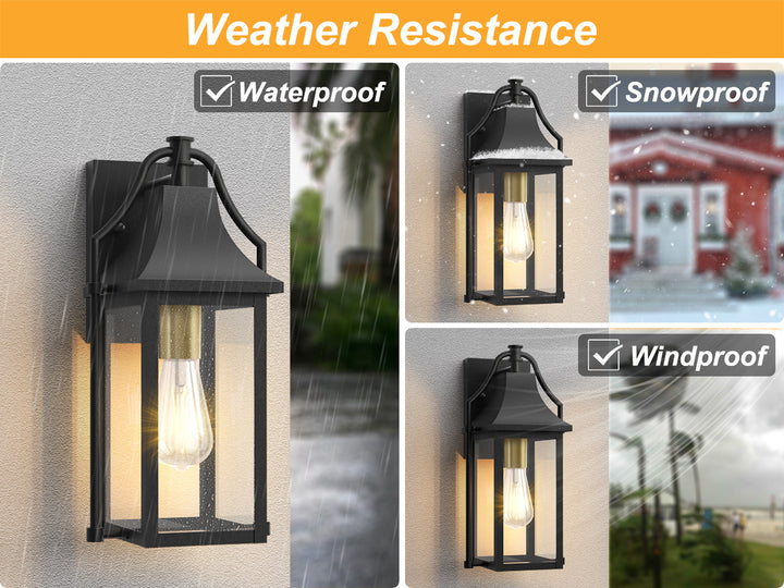 Lawyettle 25" Dusk to Dawn Outdoor Wall Light, Large Waterproof Exterior Lantern with Glass, Modern Black Wall Sconce for Porch, Patio, Front Door #7009