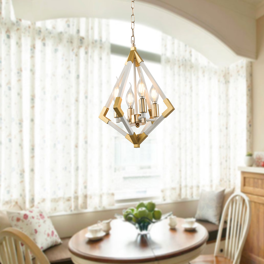 Maxax 4 - Light Lantern Geometric Pendant With Wrought Iron Accents #D158