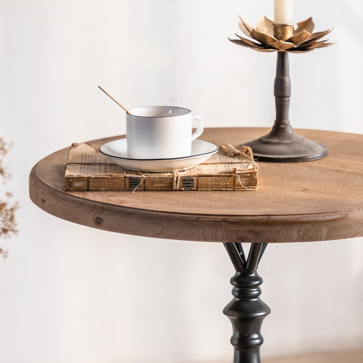 YUIlili Vintage Round End Table Living Room, Rusitc Side Table, Farmhouse Pedestal Table for Bedroom, Retro Wood Accent Tables for Home Decor, Patio Black #25002